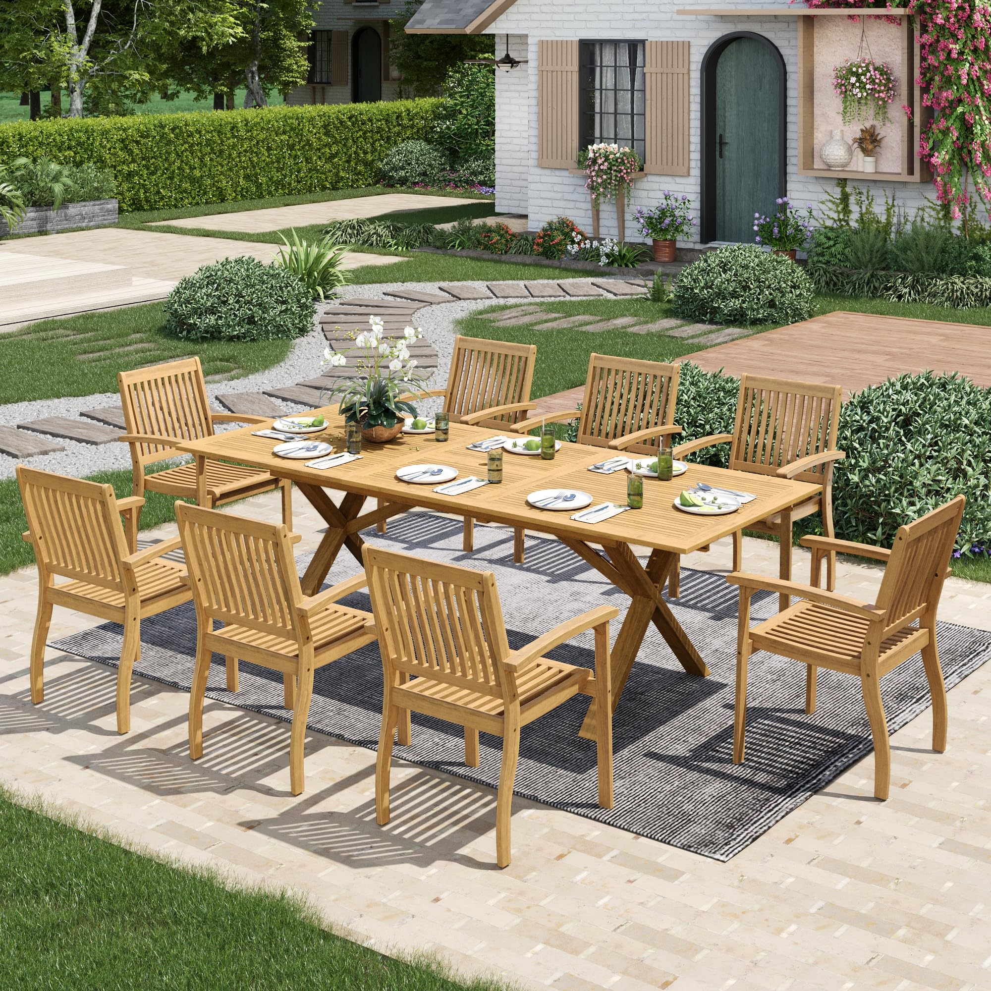 Amazon.com: MIXPATIO Acacia Wood Outdoor Dining Set, 9 Pieces